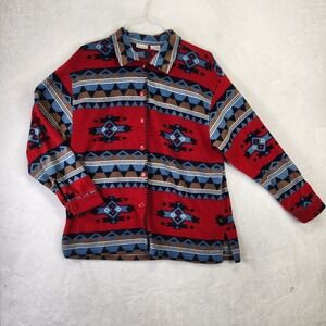 Capacity Knits Womens XL Red Southwestern Aztec Fleece Button Up Shirt Jacket